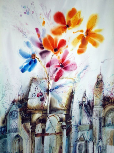 City flowers watercolor alexander klevan